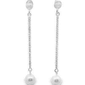 Long Bar CZ Dangle Earrings with Pearls | Silver Earrings SE024-1