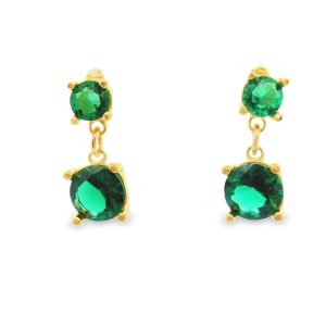 Green CZ Two-Stone Drop Earrings | 925 Sterling Silver SE031