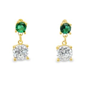 Gold-Plated Two-Stone Drop Earrings | 925 Sterling Silver SE031-1