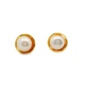 925 Sterling Silver Modern Circle Pearl Stud Earrings SE029-1