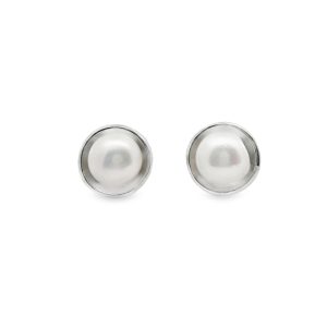 925 Sterling Silver Modern Circle Pearl Stud Earrings SE029