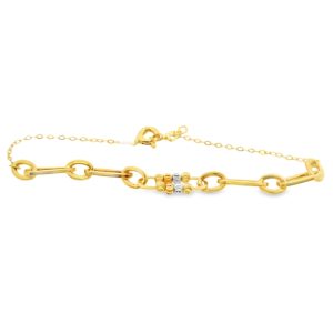 18K Tri-Color Gold Link Bracelet with Beaded Station GB082