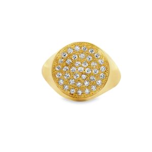 Gold Plated Silver CZ Pave Round Signet Ring SR015