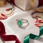 18K Gold Zambian Emerald Ring with Diamond Halo GRD051