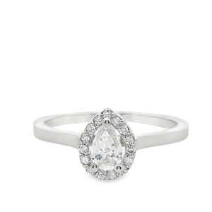 14K White Gold Pear Halo Diamond Engagement Ring GRS048