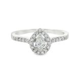 14K White Gold Pear Halo Diamond Engagement Ring GRS044