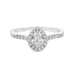 14K White Gold Pear Halo Diamond Engagement Ring GRS044