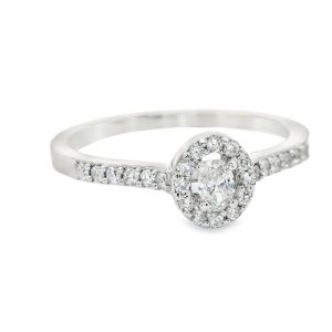 Oval Diamond Halo Ring with Accent Band |14K Gold GRS050