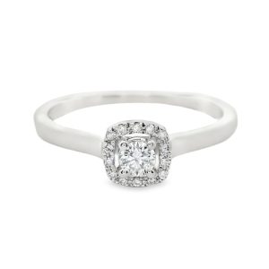 Delicate Square Halo Diamond Ring |14K White Gold GRS051