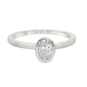 Modern Bezel Set Oval Diamond Solitaire Ring |14K Gold GRS053