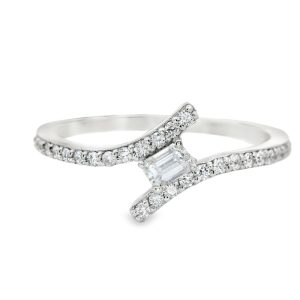 Baguette & Brilliant Cut Bypass Diamond Ring |14K Gold GRS055
