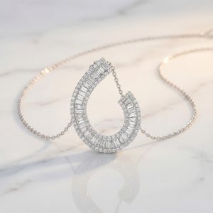 Radiant Swirl: Baguette & Pavé Diamond Necklace | 18K GPD042