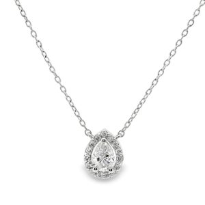 14K Gold Diamond Pear- Shaped Halo Necklace 
