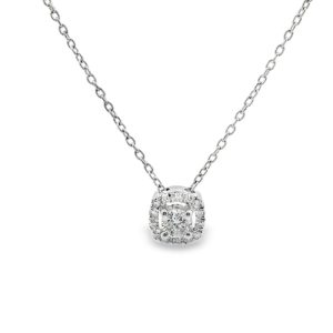 14K Gold Cushion-Shaped Diamond Halo Necklace | GPD046