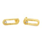 Textured 18K Gold Diamond Stud Earrings | Modern Style GED022