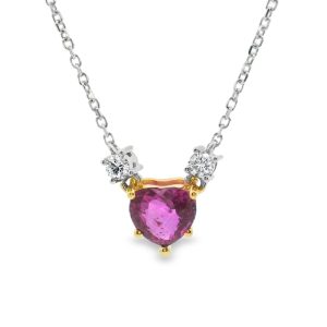 Pink Sapphire Heart Pendant | 18K Diamond Necklace GPD047
