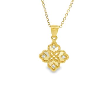 Delicate 9K Gold CZ Florar Pendant Necklace GP095-1