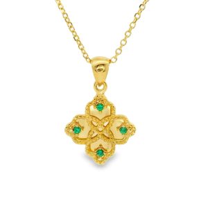 Delicate 9K Gold CZ Florar Pendant Necklace GP095-2