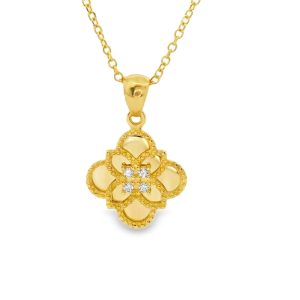 Delicate 9K Gold Clover Necklace – Good Luck Pendant GP095-3
