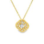 9K Gold Halo Necklace – Cubic Zirconia Accent Pendant GP097