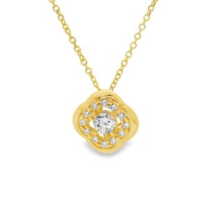 9K Gold Halo Necklace – Cubic Zirconia Accent Pendant GP097