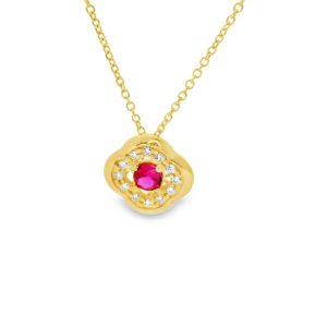 9K Gold Halo Necklace – Cubic Zirconia Accent Pendant GP097-2