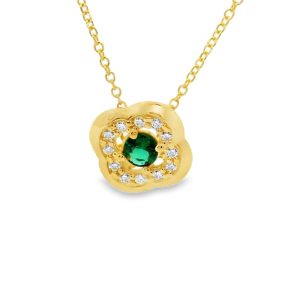 9K Gold Halo Necklace – Cubic Zirconia Accent Pendant GP097-1
