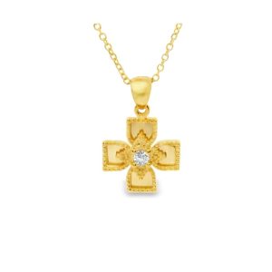 Delicate 9K Gold CZ Cross Pendant Necklace GP094
