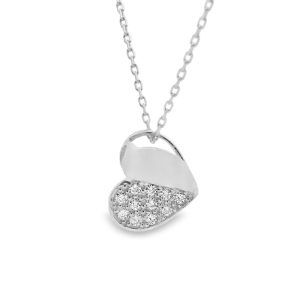 9K Gold Heart CZ Necklace – Pave Accent Pendant GP098-1