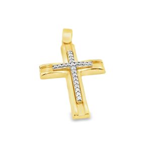 Substantial 9K Gold Cross Pendant - Pave CZ Accent GC088