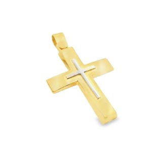 Luxurious Two-Tone Layered 9K Gold Cross Pendant GC090