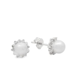 9K Gold Pearl & CZ Stud Earrings GE011-1