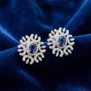 18K Gold Sapphire & Diamond Cluster Earrings GED024
