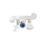 18K Gold Safety Pin Brooch / Evil Eye & Cross Charms GBR002