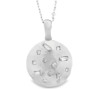 18K Gold Necklace / Mixed-Cut Diamonds Disc Pendant GPD2241