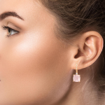 18K Gold Rose Quartz Diamond Earrings GED038