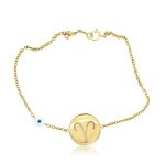 9K Yellow Gold Aries Zodiac & Evil Eye Charm Bracelet GB063