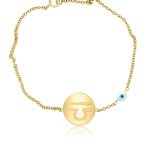 9K Yellow Gold Libra Zodiac & Evil Eye Charm Bracelet GB064